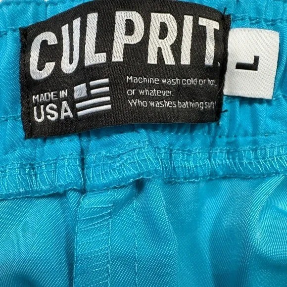 Culprit Women’s Large Swim Shorts Coastal Blue Zip Sides Drawstring Size Large