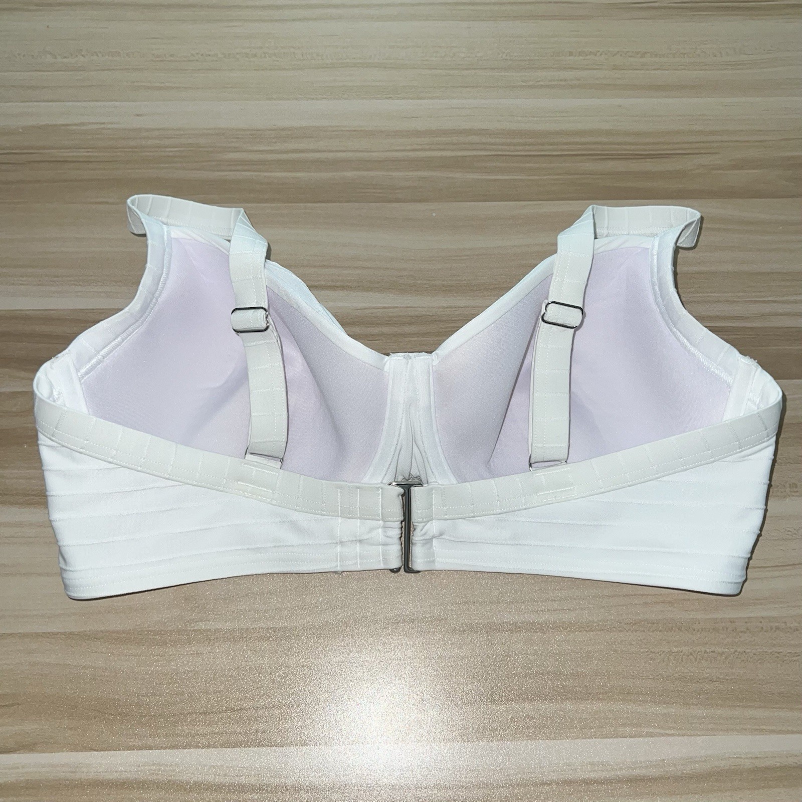 Lands’ End 16W Bikini Swim Top White Underwire Bra Lined Ruched Plus Size