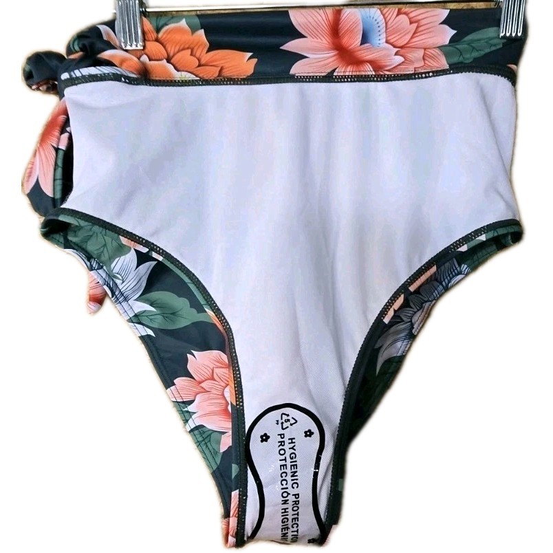 Unbranded Floral Bikini Swim Bottoms Size Sm Side Tie High Waist Full Coverage