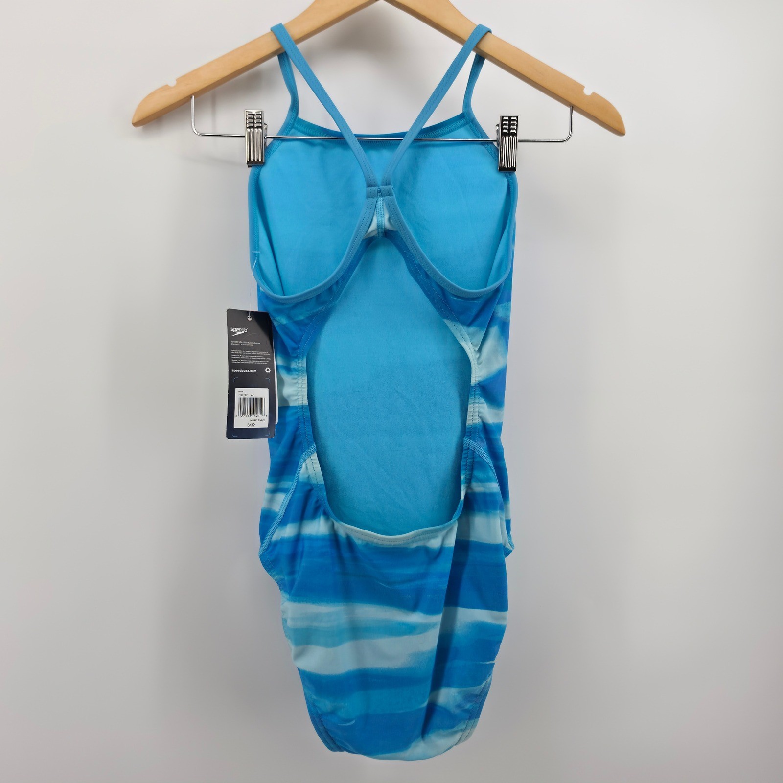 Speedo Eco Endurance One Piece Swimsuit Blue Abstract Size 6 32 UPF 50+ New
