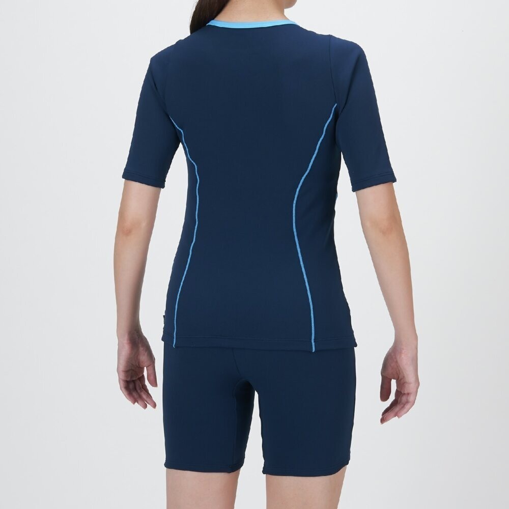 Mizuno Women’s Aqua Fitness Two-Piece Swimsuit Front Zip Navy/Light Blue 2025SS