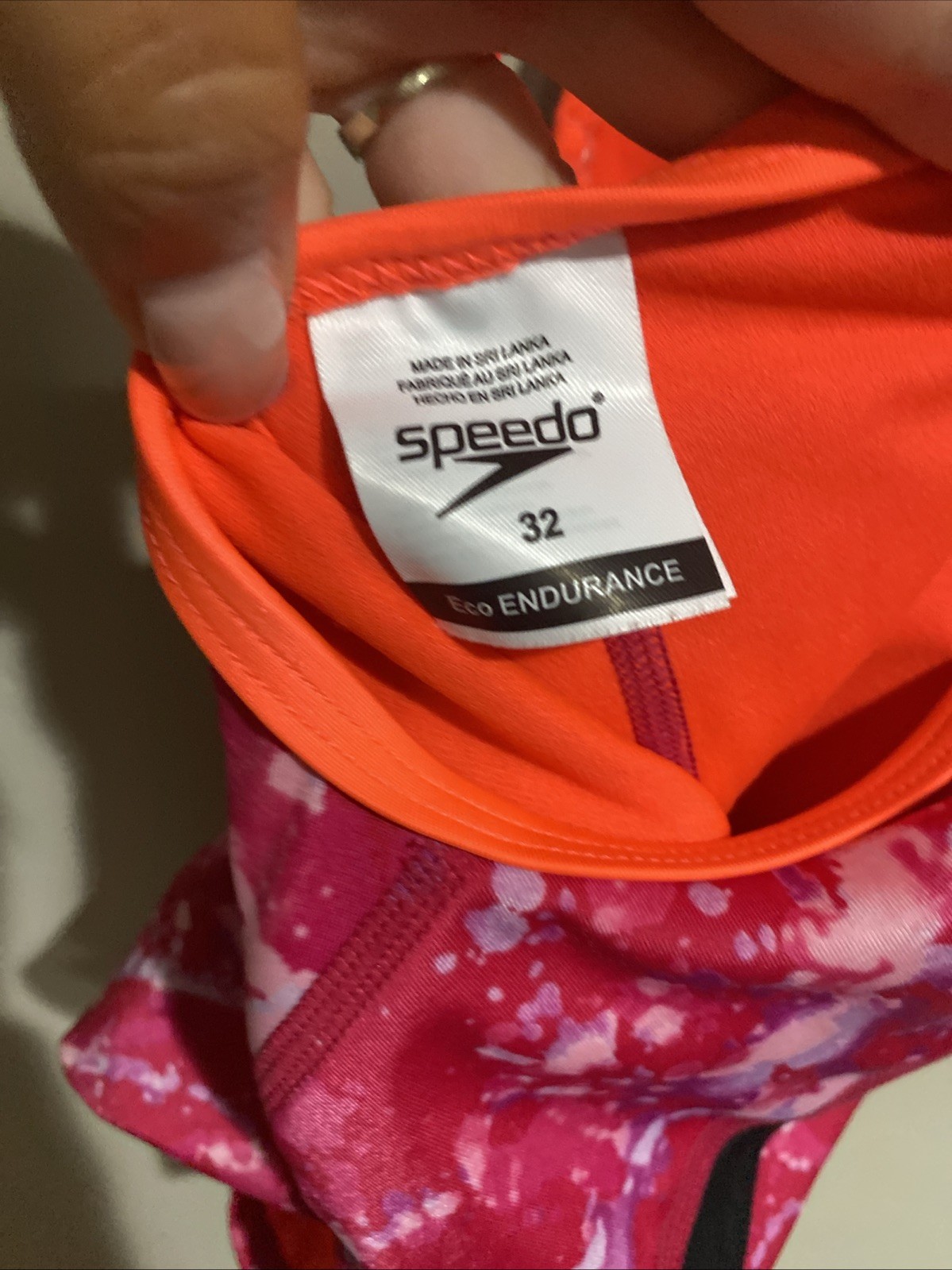 Speedo Women’s Eco Endurance Cyclone Swirl Flyback Swimsuit Pink Purple Sz 6