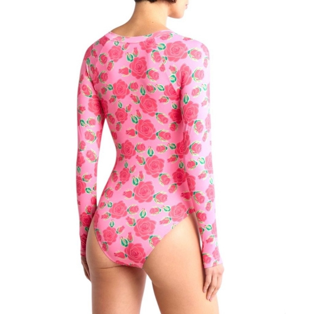 Betsey Johnson Scuba Knit Half Zip Long Sleeve One-Piece Swimsuit Size Large NWT