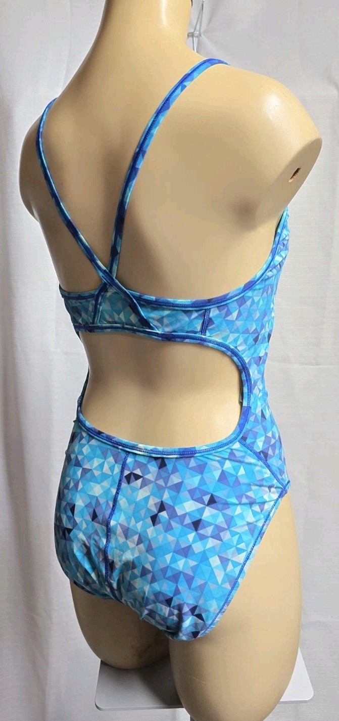Speedo Womens Flyback Cut Out One Piece Swimsuit Blue Optic Colorway Size 8 34