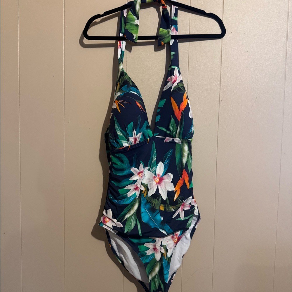 LAUREN RALPH LAUREN Wom. 16 Watercolor Tropical Printed Tummy-Control One-Piece