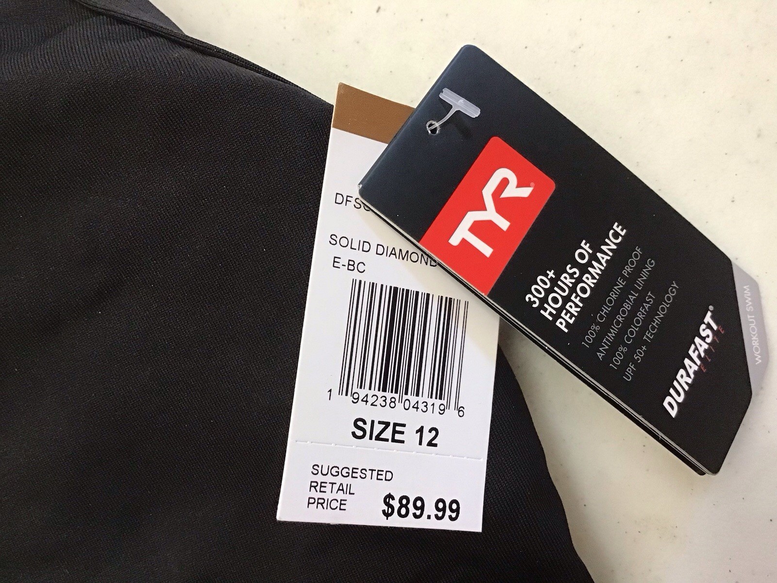 New TYR Women’s Size 12 Solid Diamond Controlfit Swimsuit Black Durafast (G4-2)