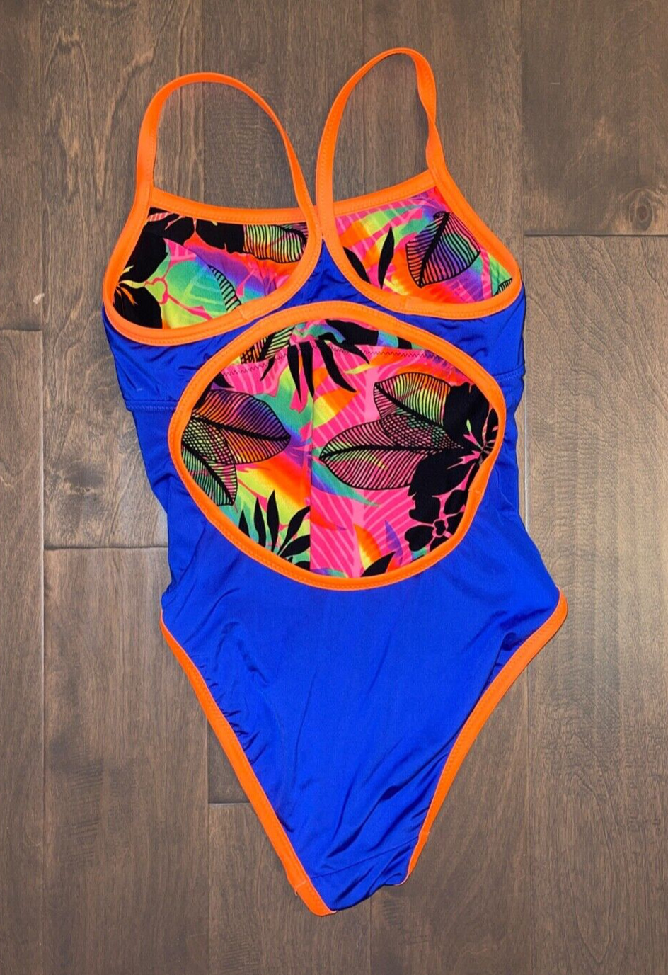 TYR Womens Neon Tropical Flower Blue Reversible One Piece Swimsuit XXS- XS used