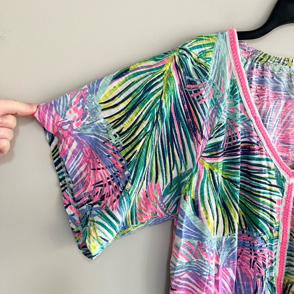 Lilly Pulitzer Women’s Bonita Coverup Tropical Palm Print “Scarlet Macaw”, L