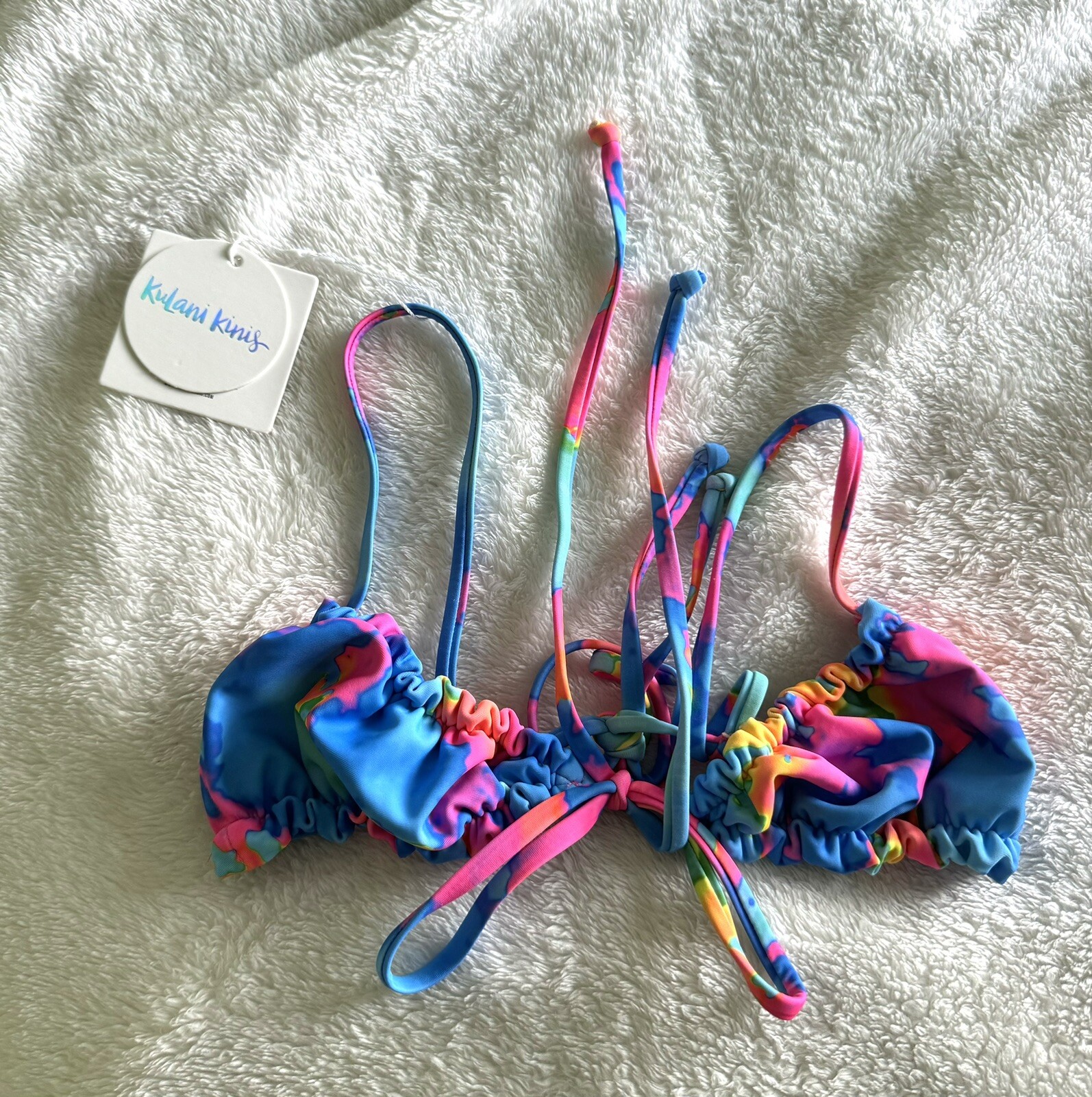 Kulani Kini Ruched Bralette Bikini Top Sunrise Splash Size XS