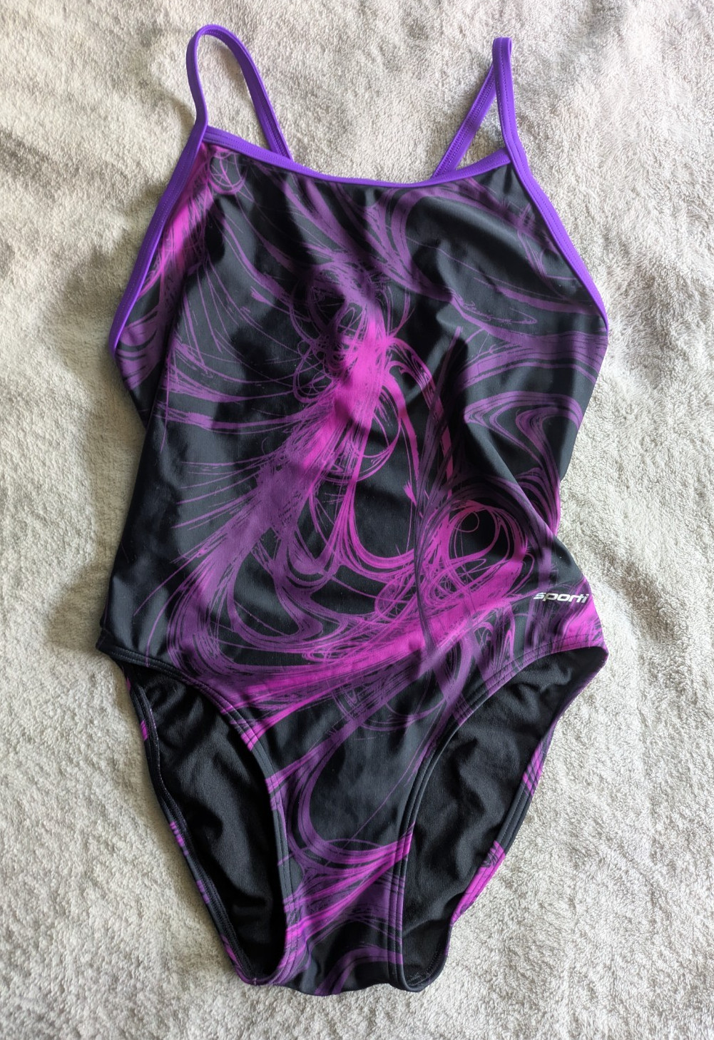 SPORTI One Piece Swimsuit Womens Size 40 Black Purple Swim Suit