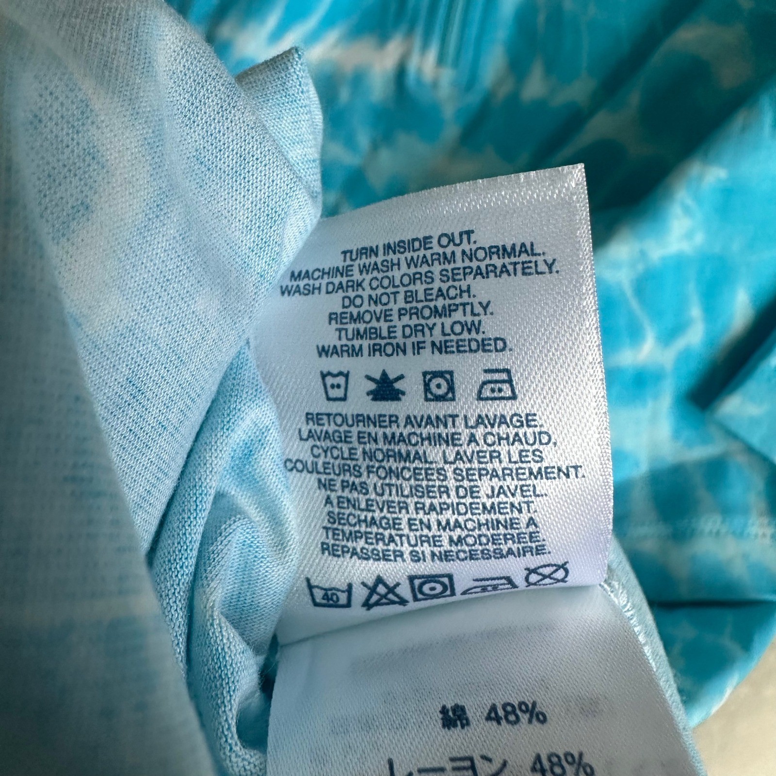 Lands End Aqua Blue Pool Water Print Cotton Modal 1/4 Zip Short Sleeve Top 1X