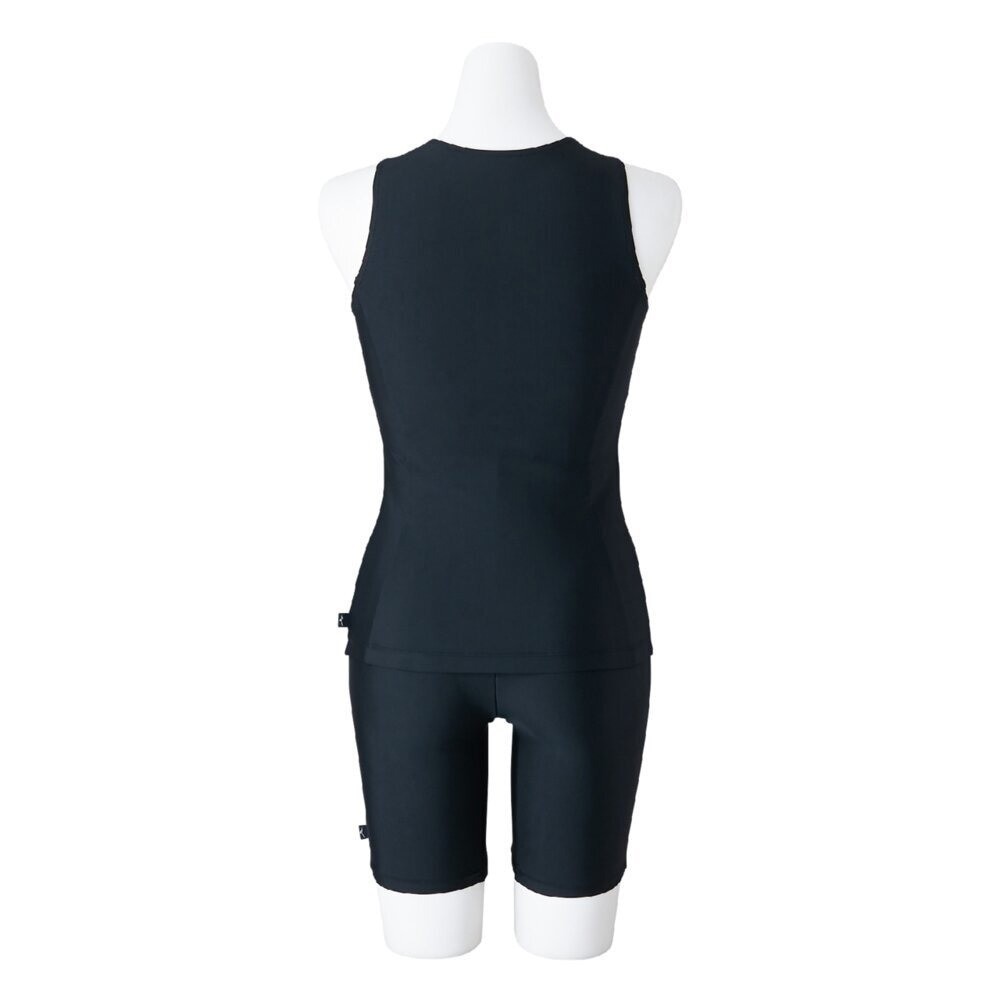 Mizuno Women’s Aqua Fitness Two-Piece Suit Front Zip Tank Top Black/Cassis ORG