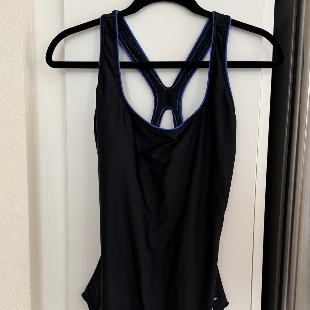 Speedo Black Racerback One Piece Swimsuit Size 14 Athletic Fit