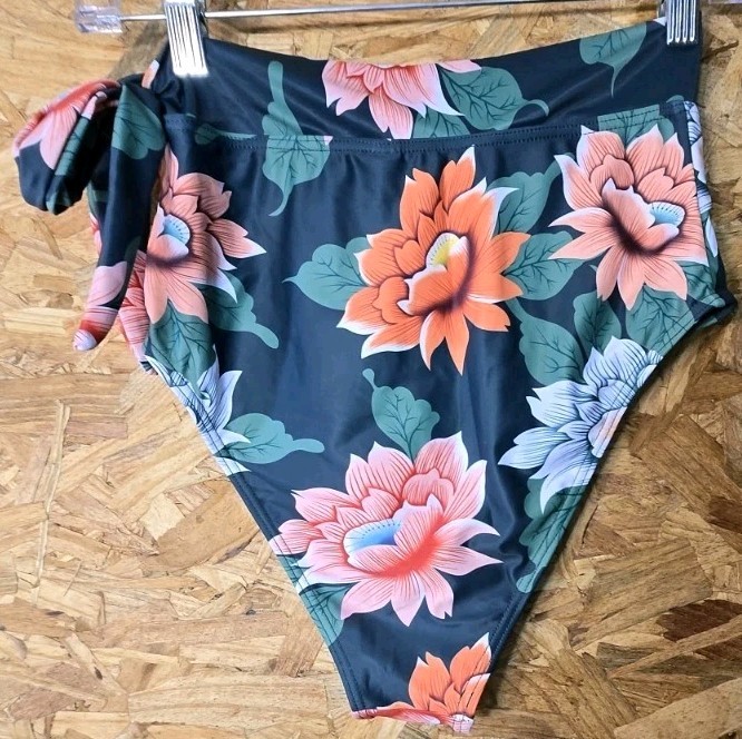 Unbranded Floral Bikini Swim Bottoms Size Sm Side Tie High Waist Full Coverage