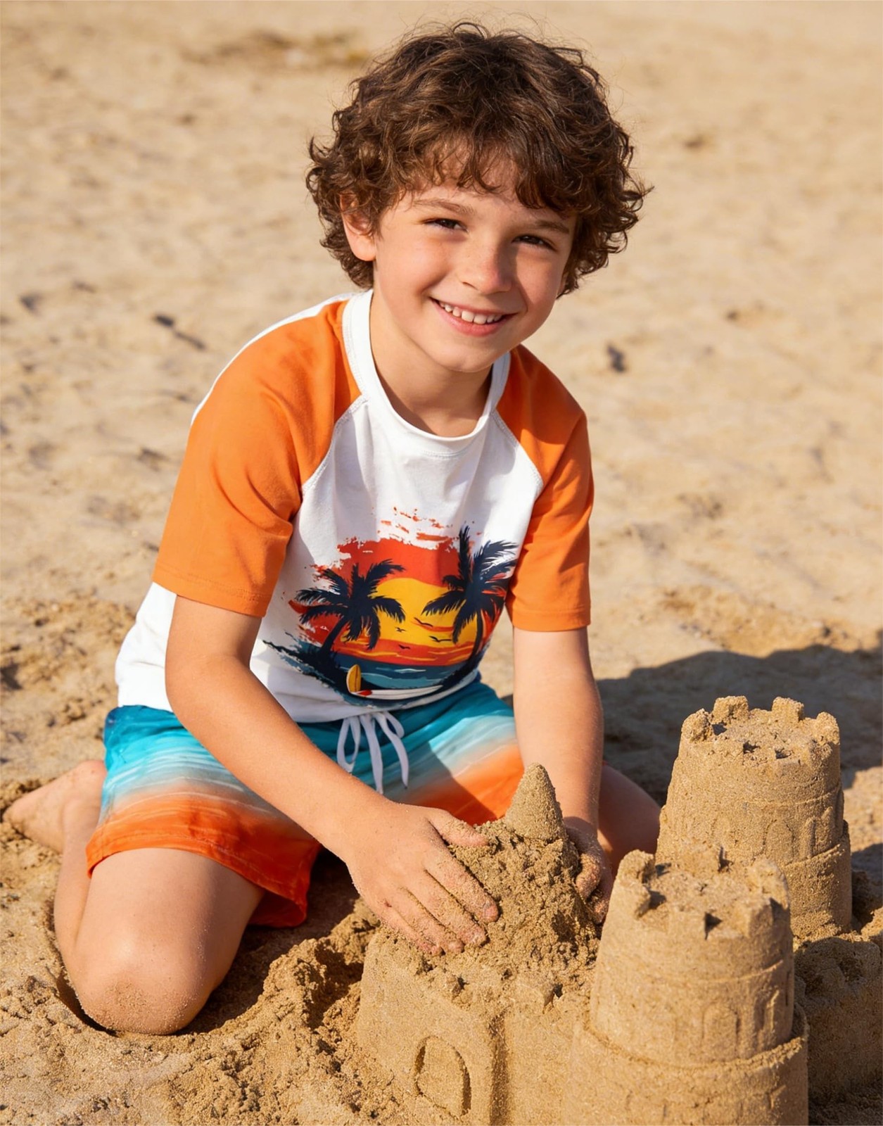 Boys Two Piece Rash Guard Swimsuits Sets Bathing Suits with Trunks 4-12 Years