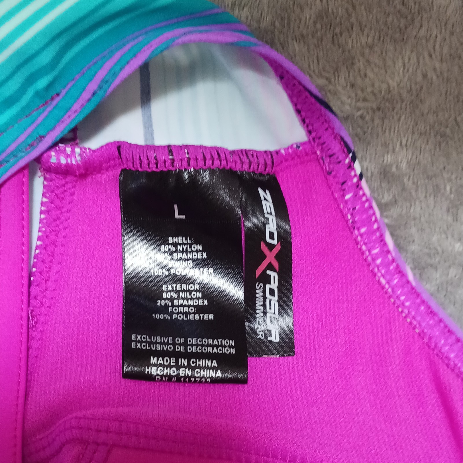 ZeroXposur Women’s Strappy Back Tankini Swim Top L Pink Blue Striped
