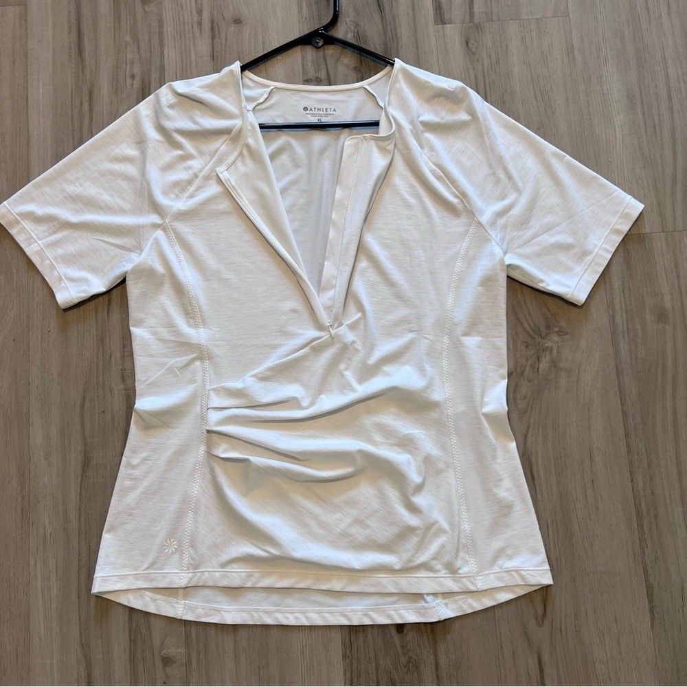 Athleta Pacifica White short sleeve rashguard zip center hidden pocket NWOT XL