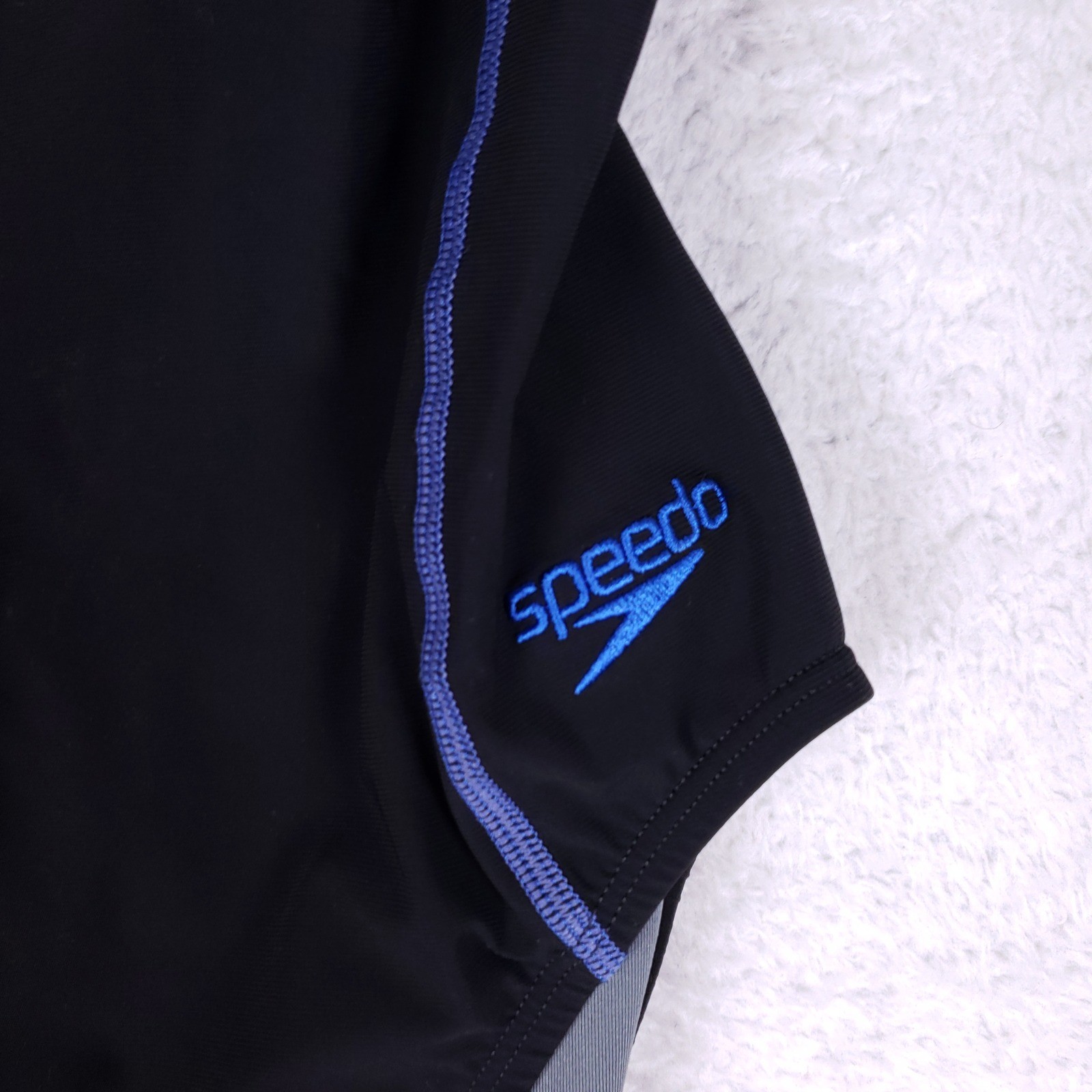 Speedo Womens 26 Black Blue Colorblock Crossback Performance One Piece Swimsuit