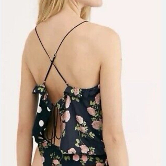 EEUC For Love & Lemons black polka dot floral “Mochi” thong bodysuit M $169