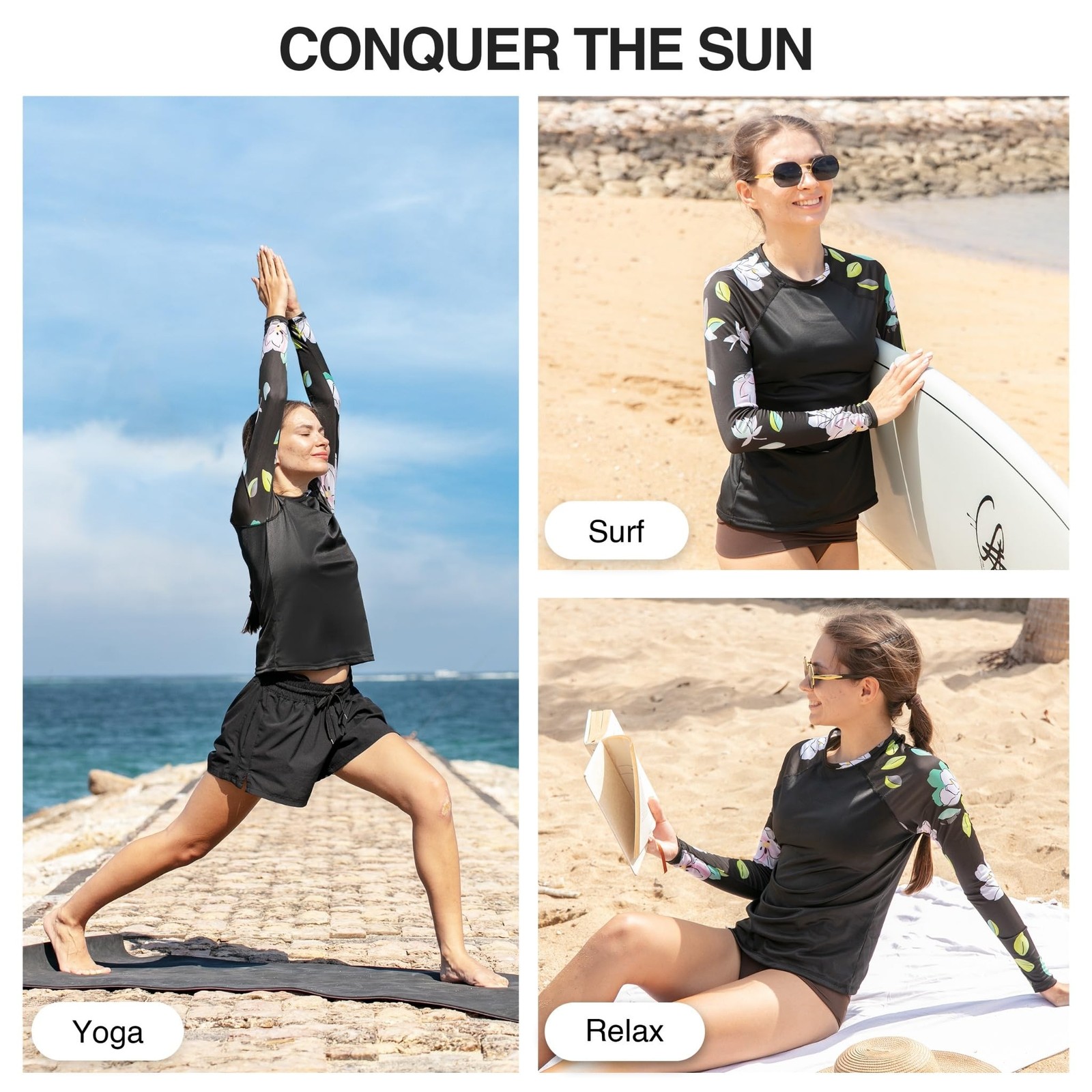 Kanu Surf Women’s Keri Long-Sleeve UPF 50+ Rashguard X-Large Darren Black