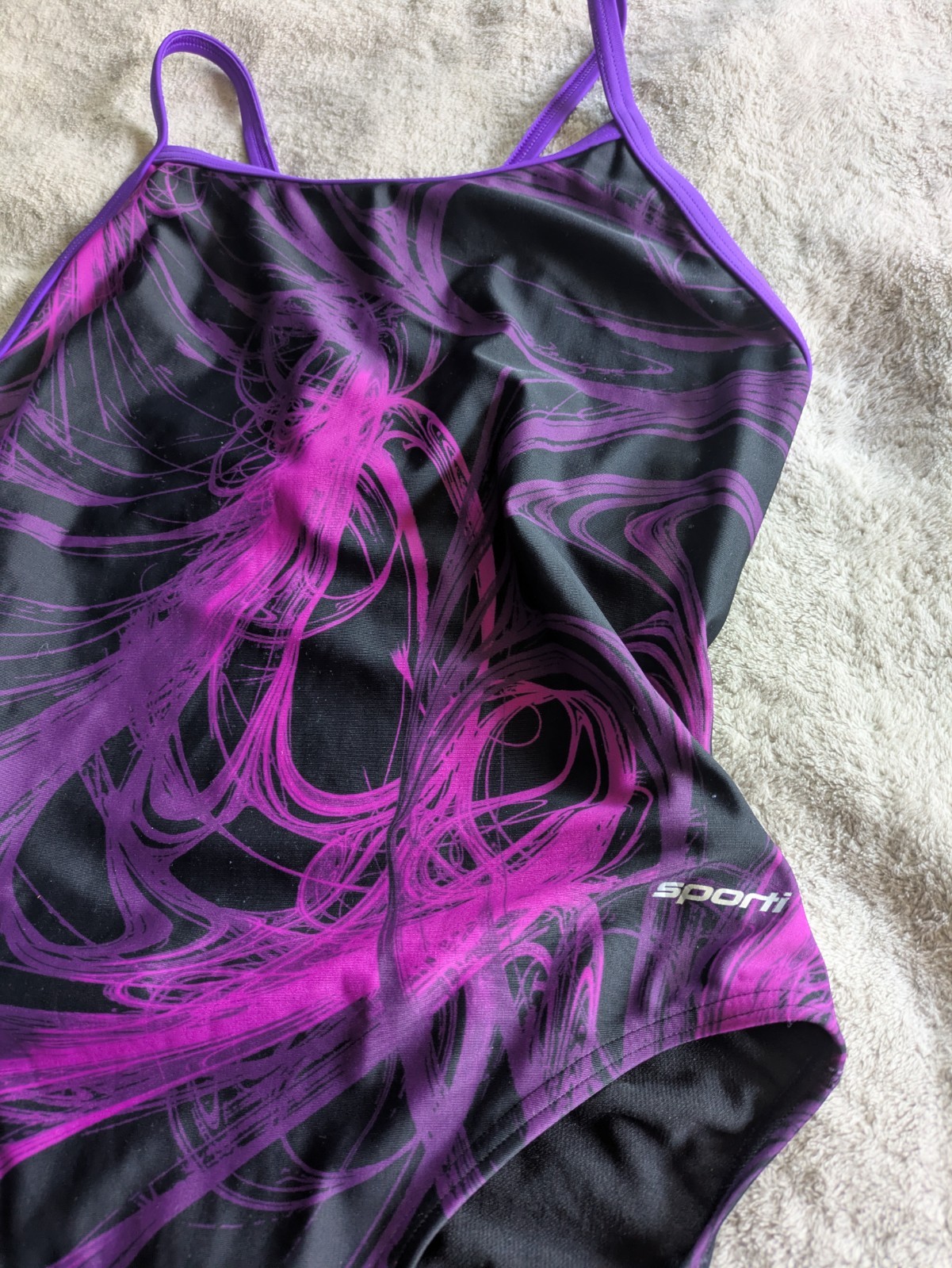 SPORTI One Piece Swimsuit Womens Size 40 Black Purple Swim Suit
