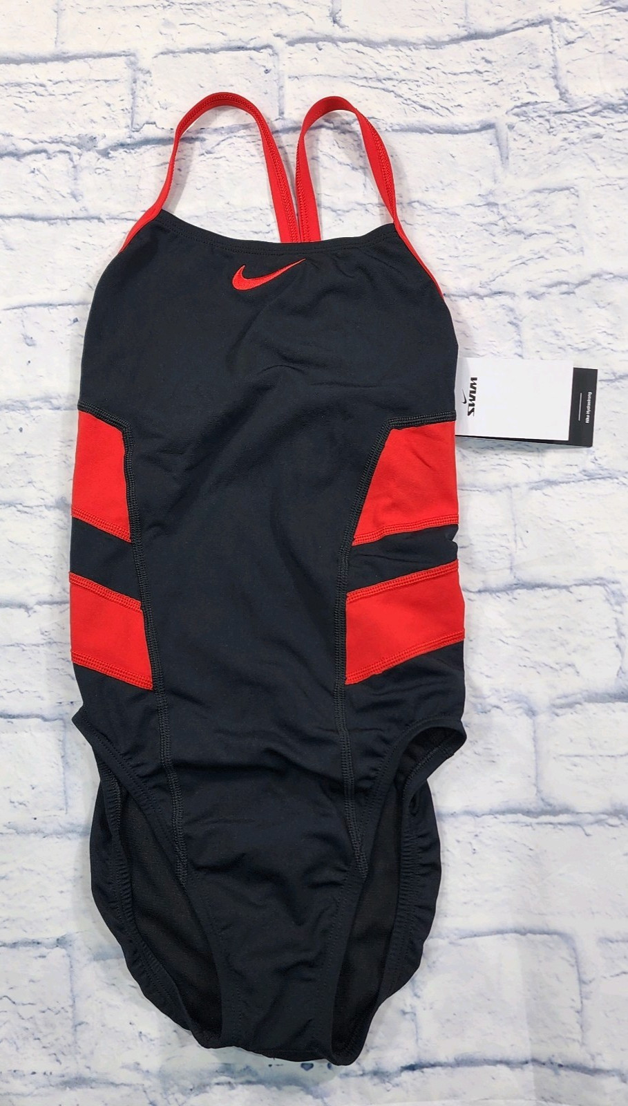 Nike Swimsuit WOMENS SIZE 32 Vex Racerback One Piece Colorblock Black Red Swim