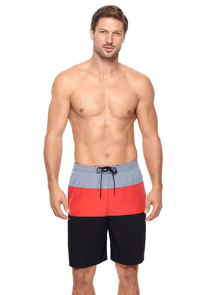 Reebok Men’s UPF 50 Colorblock Volley Elastic Waist Swim Shorts Black Red Small