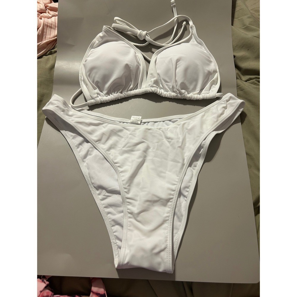 Womens White Triangle Bikini Set High Cut Cheeky Two Piece Swimsuit Size XL