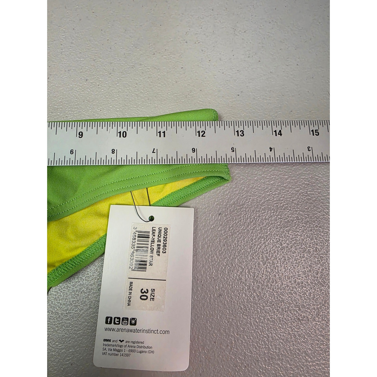 Arena Unique Brief Training Bikini Bottom Leaf Green Yellow Star Size 30