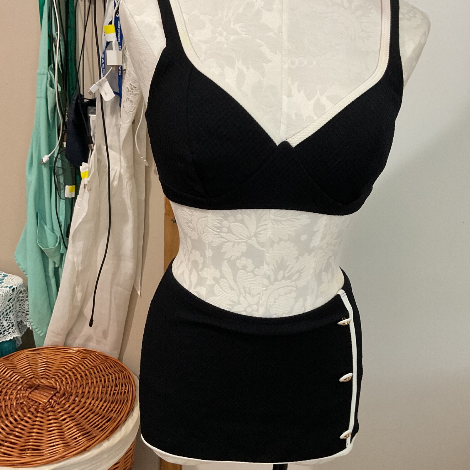 Retro look Victorias Secret Black with Stripe button detail