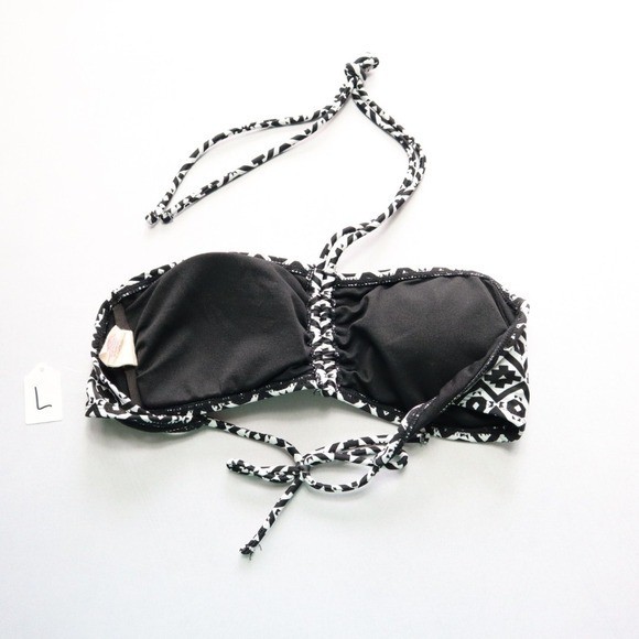 OP Black White Tribal Halter Swim Sports Bra Beach Bralette Bikini Top L Large