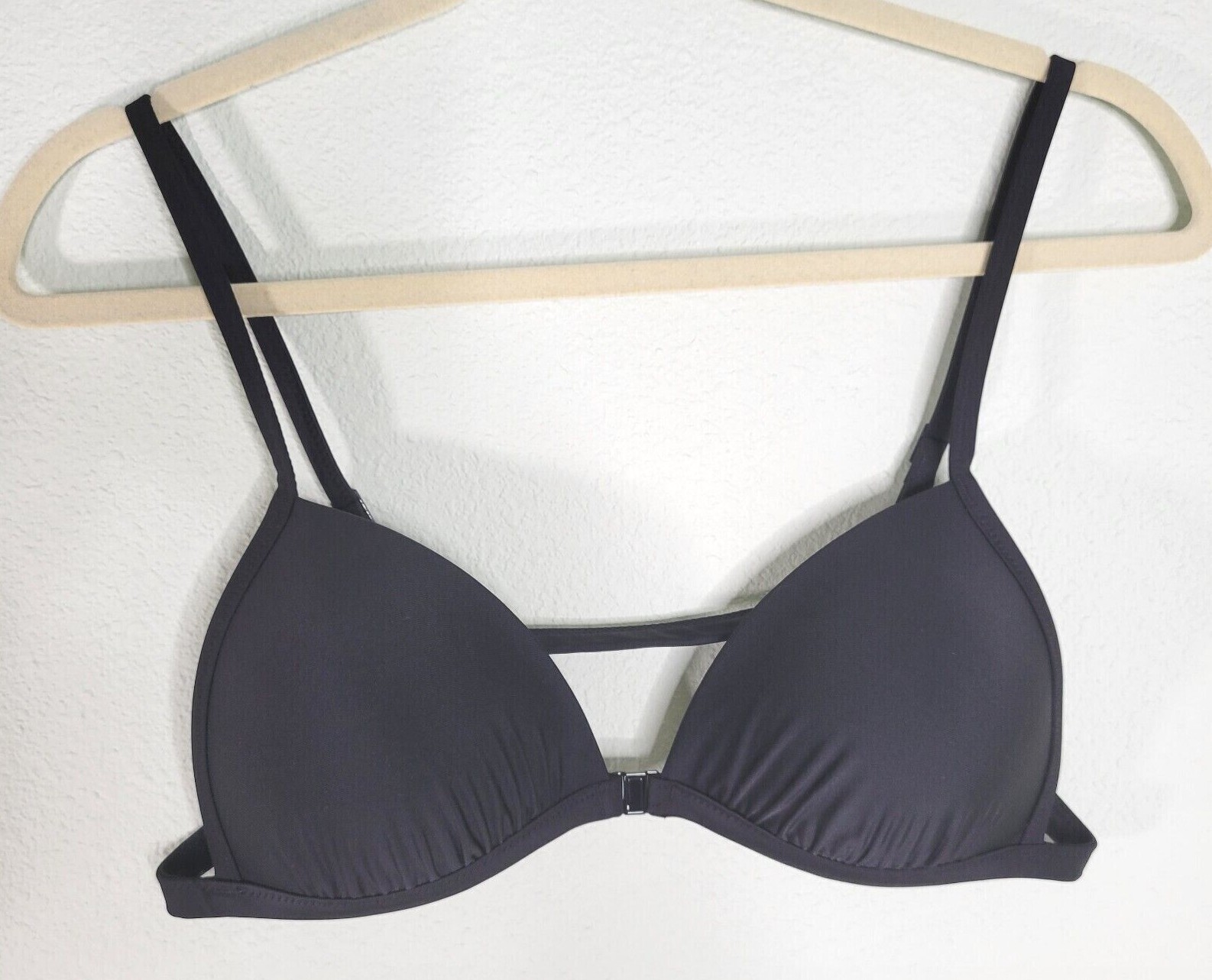 Aerie Perky Triangle Padded Bikini Top Front Close Adjustable Straps Black