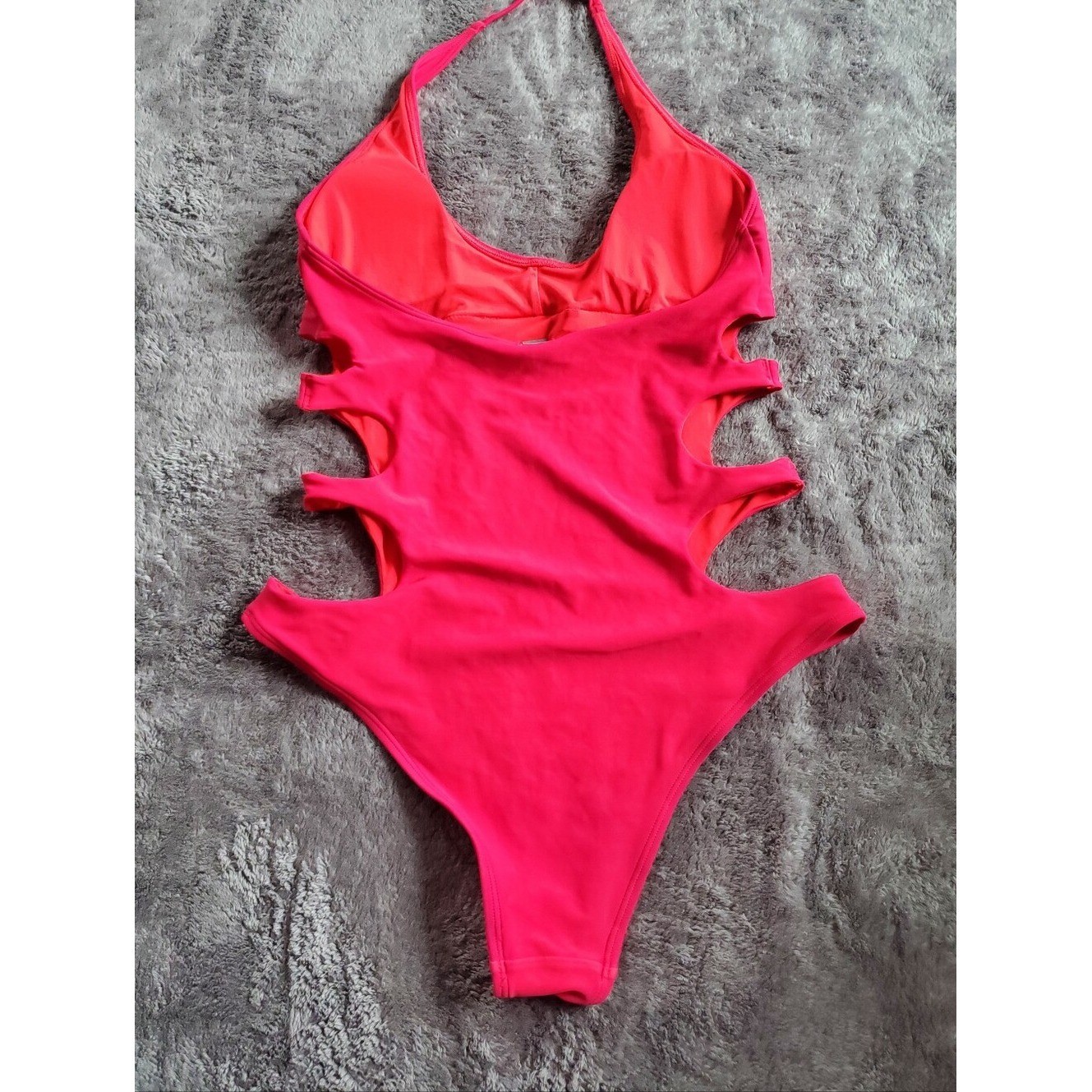 Aerie Hot Pink Neon Cutout One Piece Swimsuit Halter Monokini M