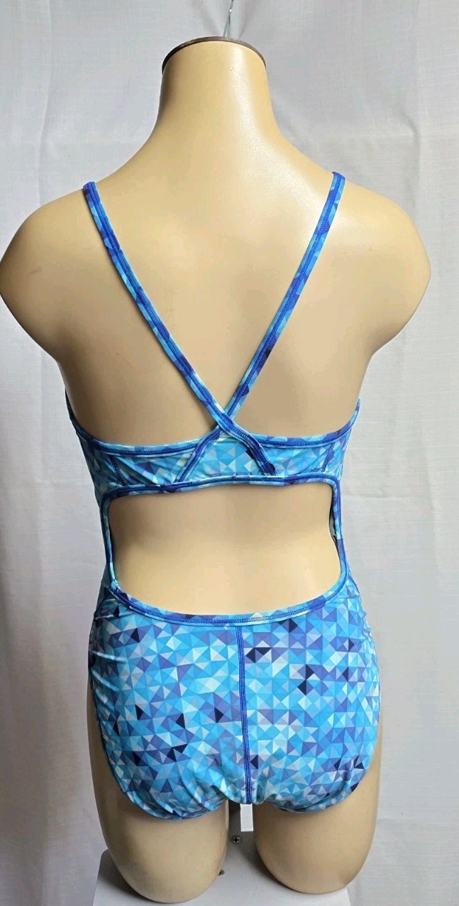 Speedo Womens Flyback Cut Out One Piece Swimsuit Blue Optic Colorway Size 8 34