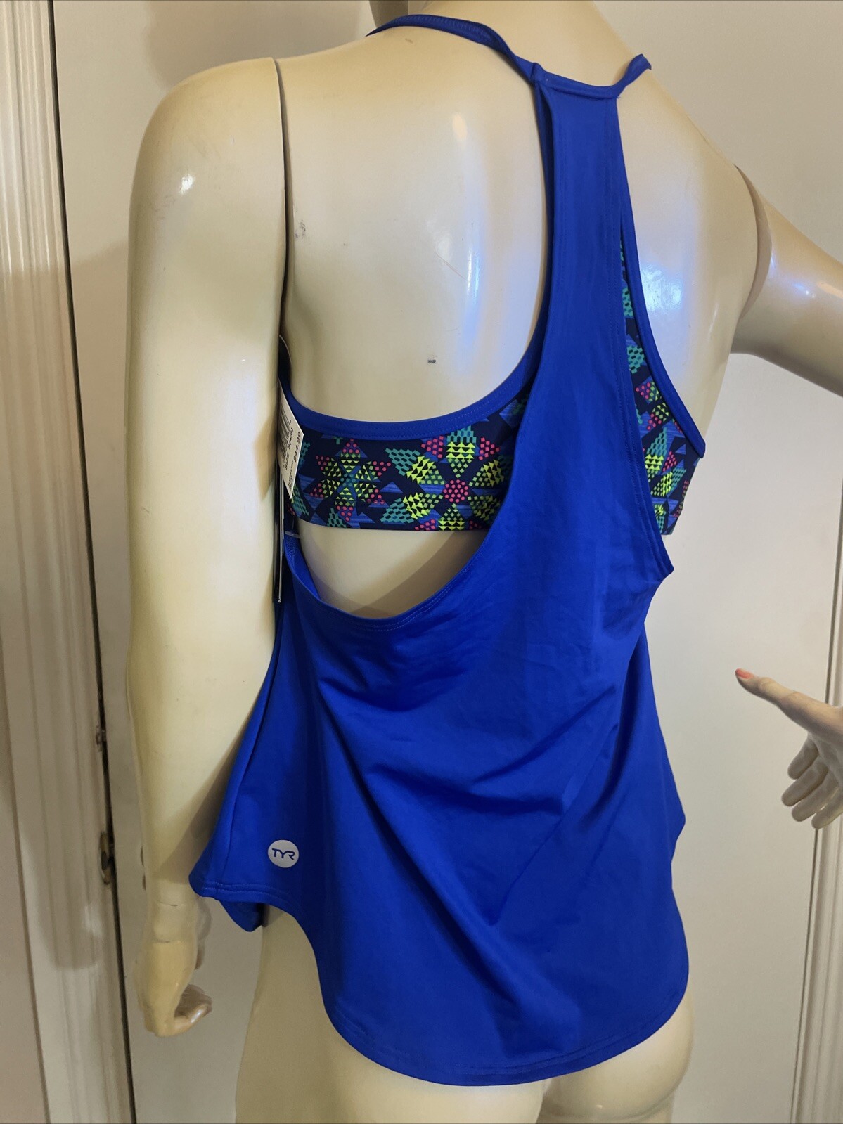 TYR Women’s Edessa Shea 2 in 1 Swim Tank – Sz.4/5 Sm. Blue Tank /multi Color Bra