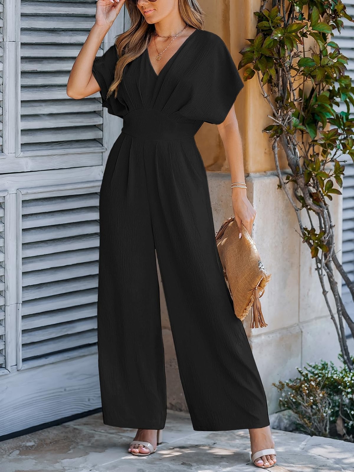 CUPSHE One Piece Jumpsuits for Women Casual Summer V Neck Batwing Sleeve Wide…