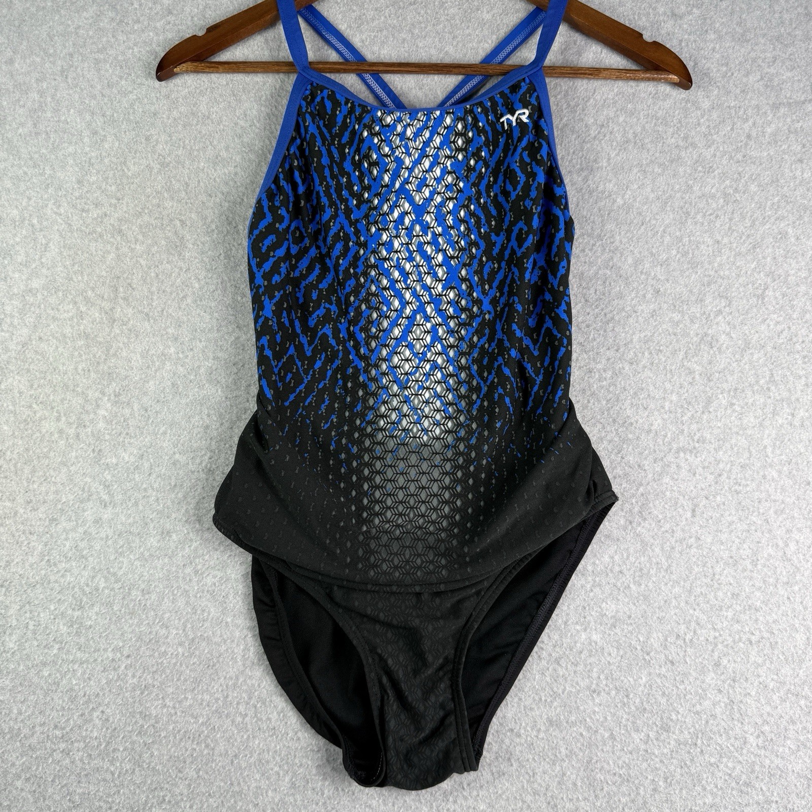 TYR Women’s Medium 34 Odyssey Diamondfit Swimsuit Blue Geometric