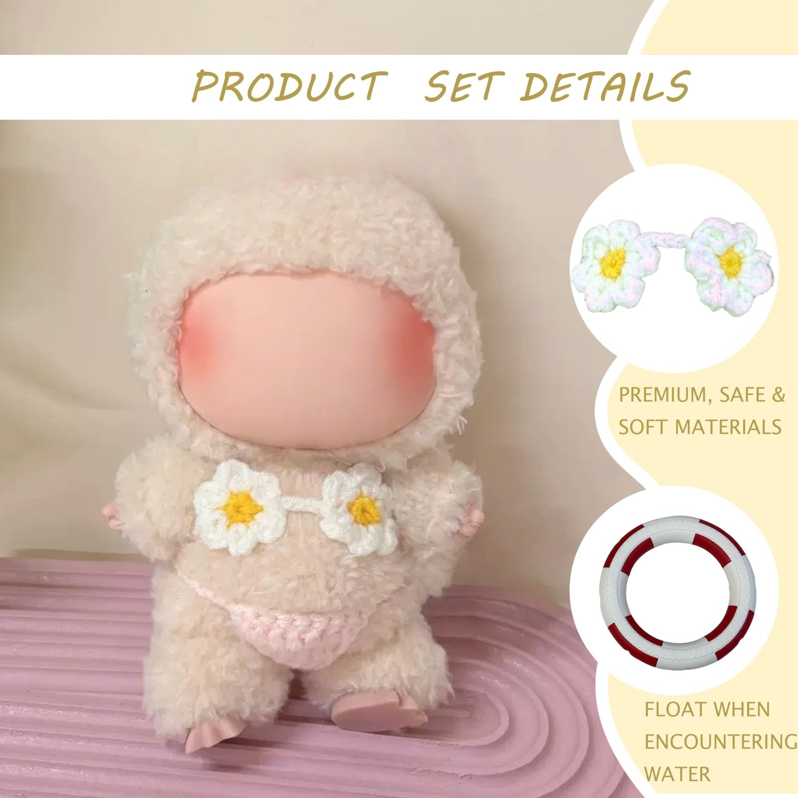 Daisy Bikini for Labubu(No Dolls),5-Piece Set Includes Bikini, Brown Glasses,…