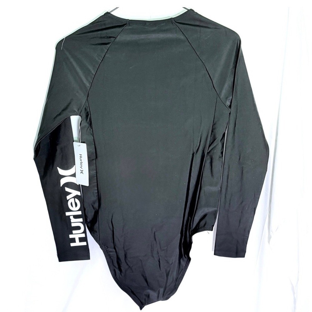NWT Hurley Black Long Sleeve One Piece Rash Guard / Swimsuit UPF 50+ Zip Surf SM