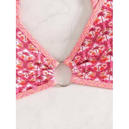 MSRP $38 Fanuerg Women’s Pink Coconut XS Triangle Bikini Sets O Ring Linked Two