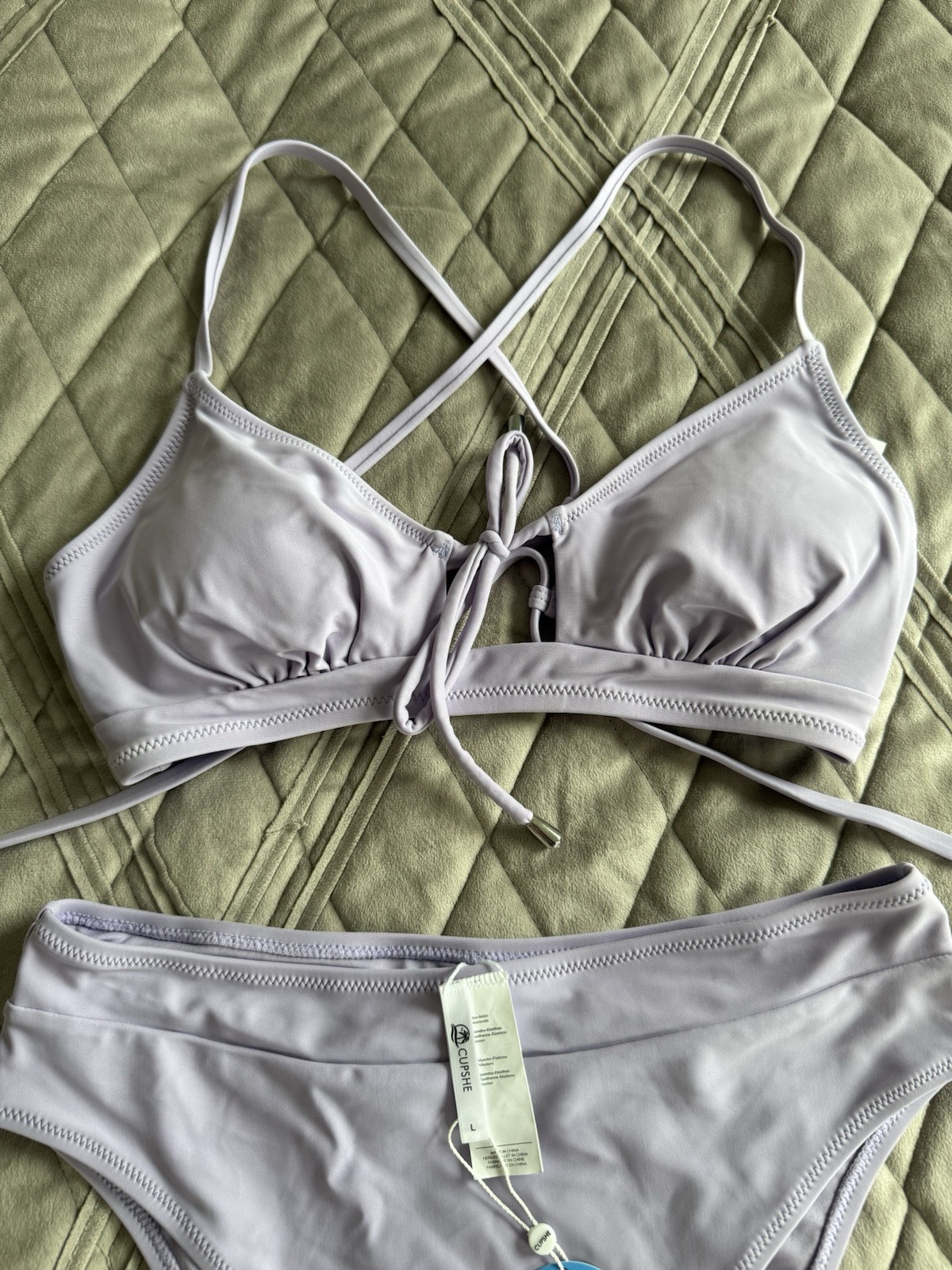 CUPSHE Women’s Lavender High Waisted Bikini 2Pcs Set Size Large
