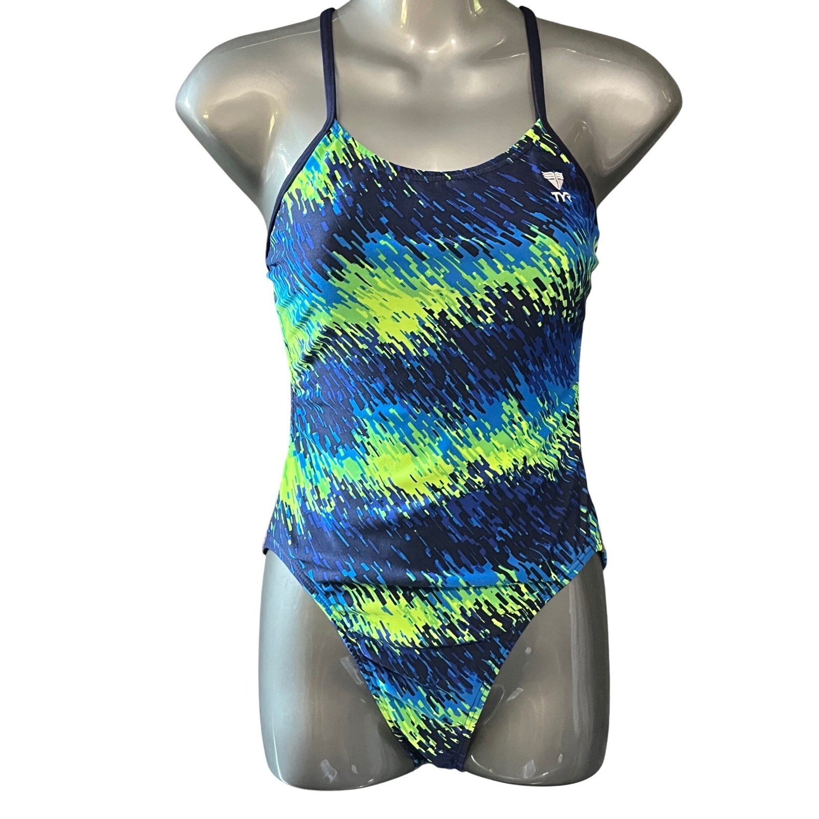 TYR Swimsuit Women Size 28 Blue Green One Piece Competition Training