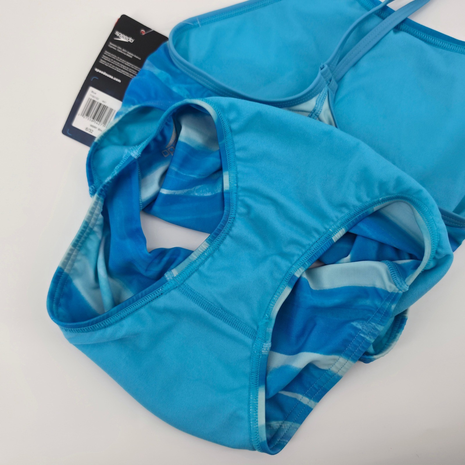 Speedo Eco Endurance One Piece Swimsuit Blue Abstract Size 6 32 UPF 50+ New