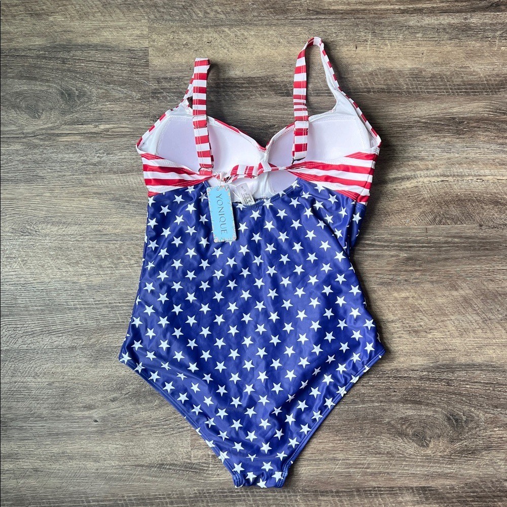 Younique Tummy Control Slimming One Piece Swimsuit Sz 14 National Flag ⚫️