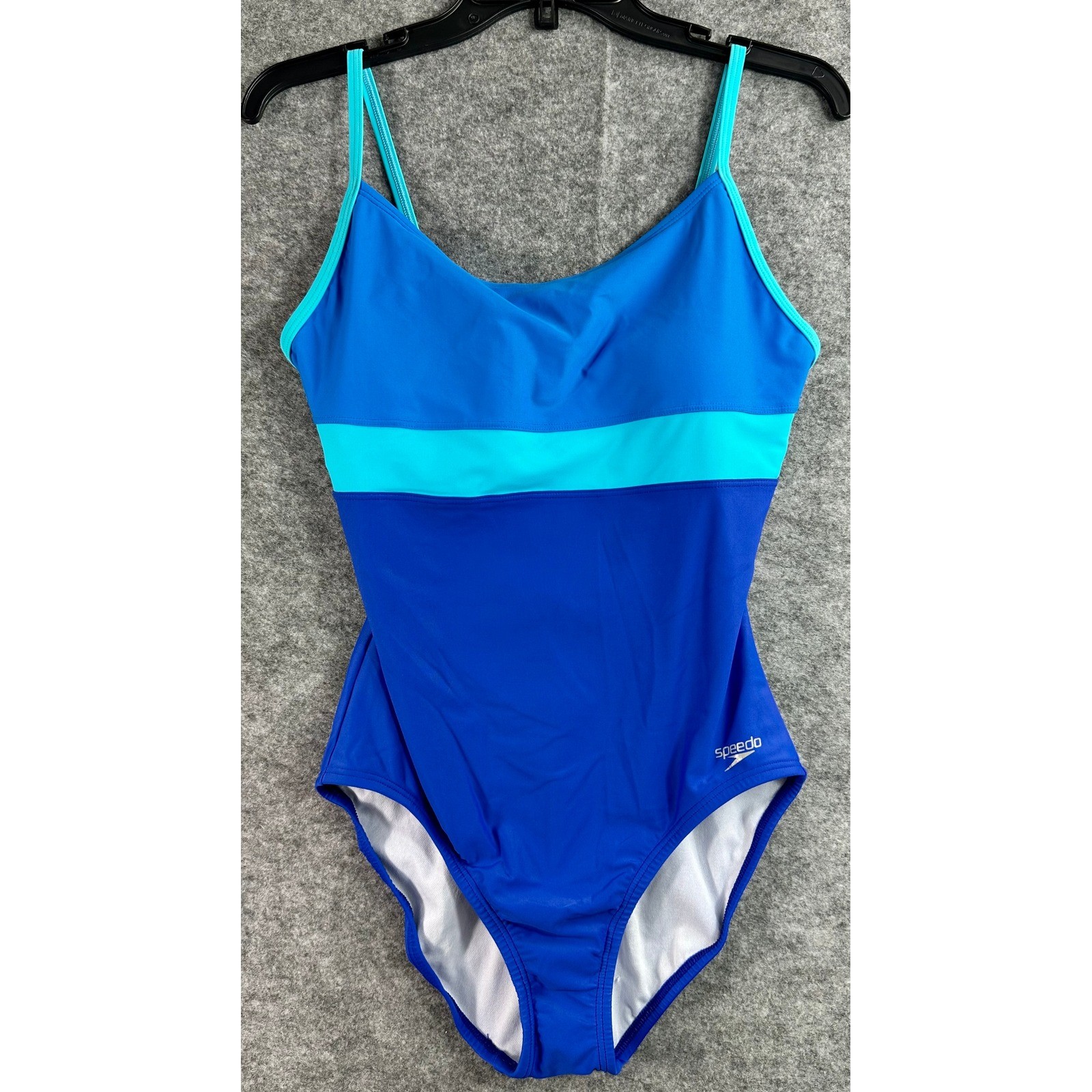 Speedo Women’s 1 Pc Blue Stripe High Leg Swimsuit sz 10 (16240)
