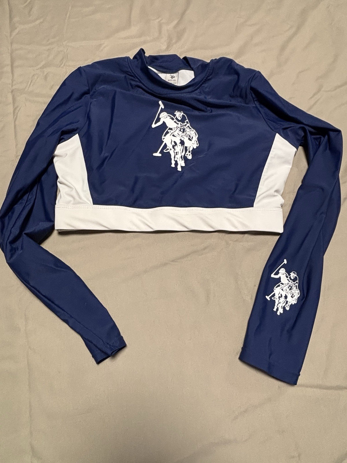 Women’s Rash Guard US Polo Assoc Top Blue Cropped L- 11/13 Juniors Swim EUC