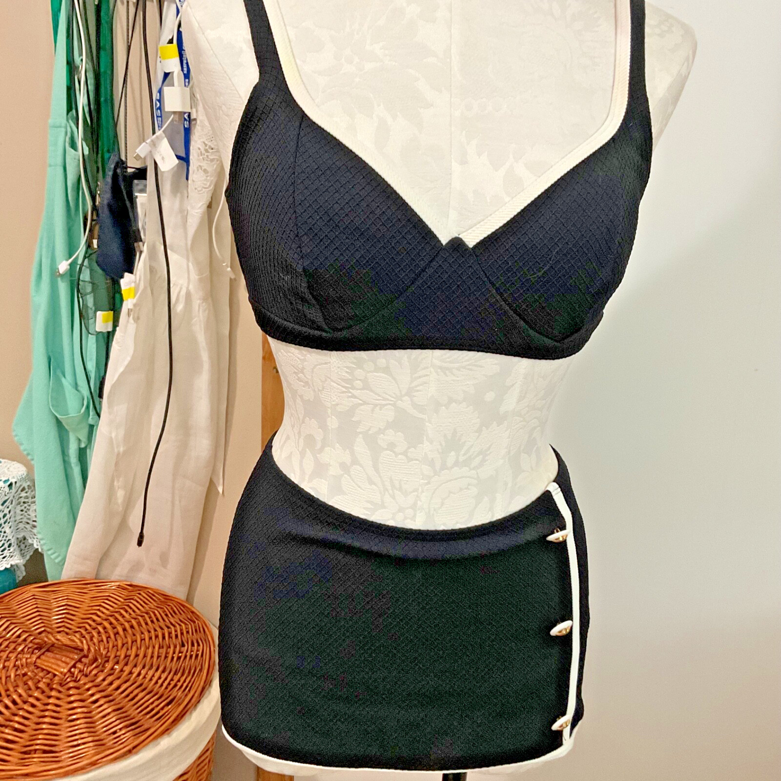 Retro look Victorias Secret Black with Stripe button detail