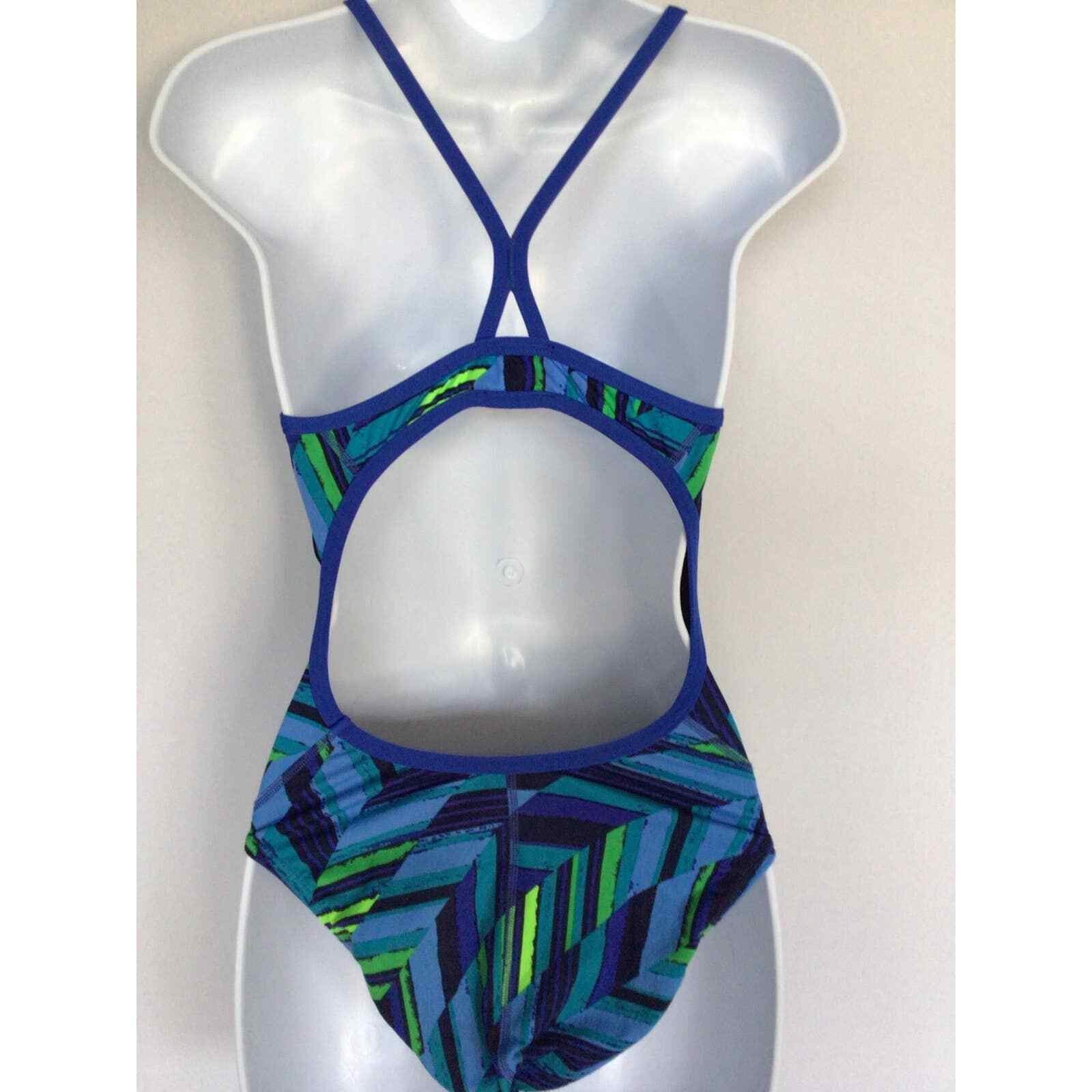 Speedo Endurance 1peice Bathing Swimsuit size 6 Navy Green Blue Black