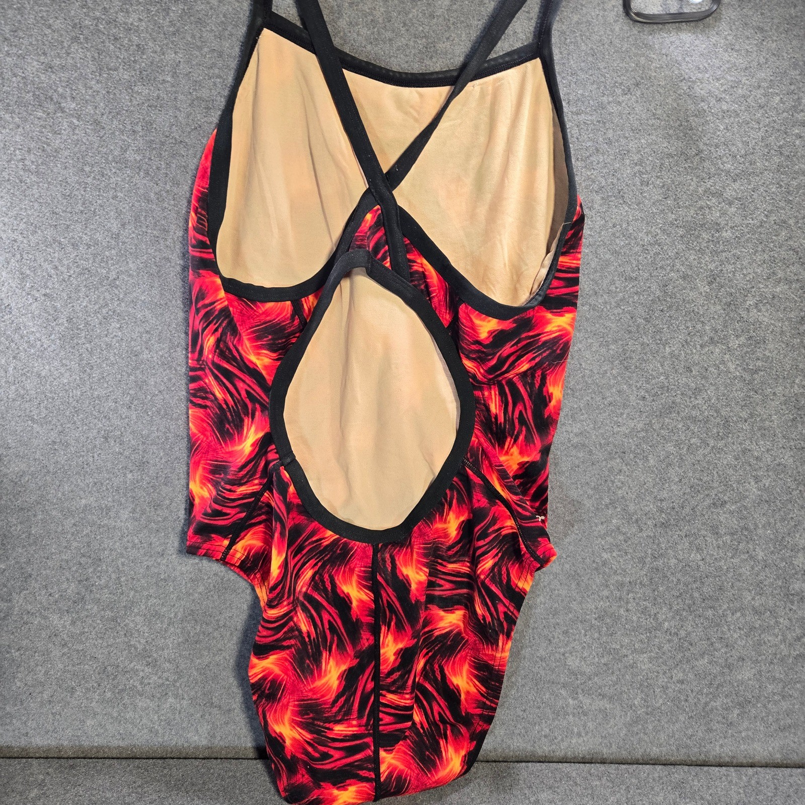 Speedo Womens Red Orange Flame Print One Piece Swimsuit Crossback Size 10/36