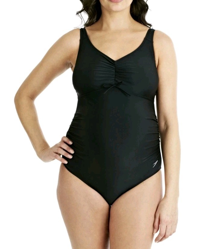 Speedo Maternity Swimwear Black One Piece Swimsuit U Back Womens Size S 32